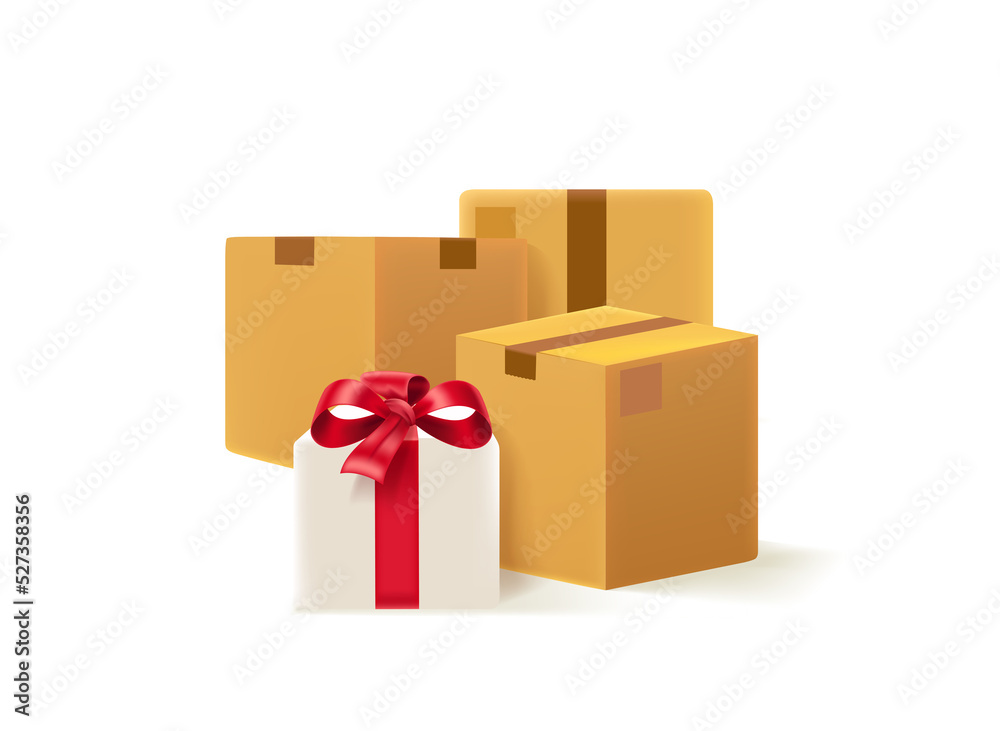 Poster postage boxes with map pin. shipping concept.