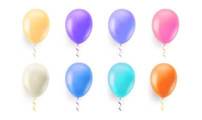 Color air balloons set isolated on grey background