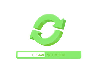 Upgrading system concept. 3d arrows icon with progress bar.