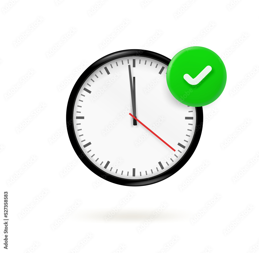 Poster Classic clock icon with checkmark. 