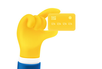 Man holding plastic card in a hand. Cute cartoon