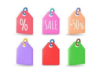 Colorful shopping price tags isolated on transparent background.