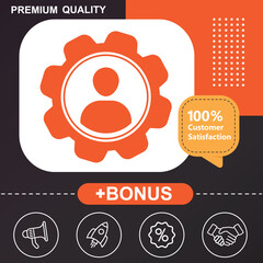 development, work, management icon. With orange and black background