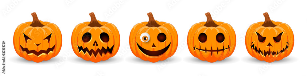 Sticker happy halloween banner. pumpkins isolated. main symbol of happy halloween holiday. orange pumpkins w