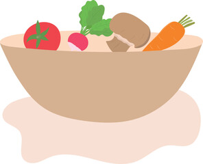Plate with fresh vegetables. Useful food. For restaurants and dient. Flat style. Vector.