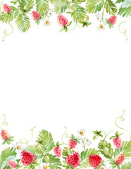 Strawberry frame. Watercolor clipart