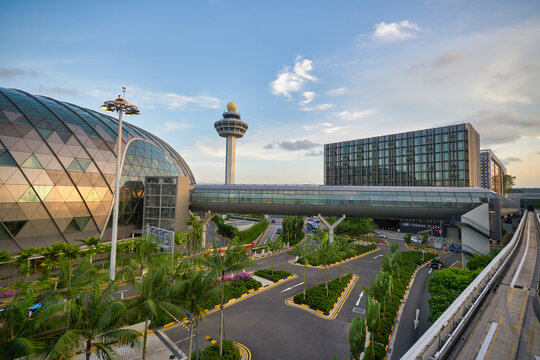 SINGAPORE - CIRCA JANUARY, 2020: view of Singapore Changi International Airport in the evening.