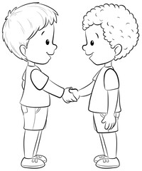 Zwei Kinder schütteln sich die Hände - Vektor Illustration - 527360783