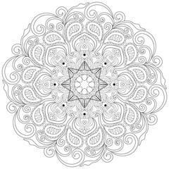 Colouring page, hand drawn, vector. Mandala 85, ethnic, swirl pattern, object isolated on white background.