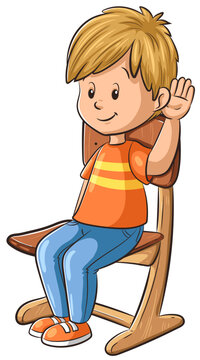 Ein Junge sitzt auf einem Stuhl und hört genau zu - Vektor Illustration
