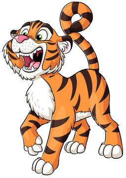 Ein niedlicher brüllender Tiger - Vektor Illustration