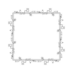 Abstract Black Simple Line Square With Leaf Leaves Frame Flowers Doodle Outline Element Vector Design Style Sketch Isolated Illustration For Wedding And Banner