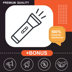 Flash light icon. With orange and black background