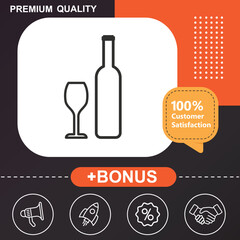Wine glass and wine bottle icon. With orange and black background