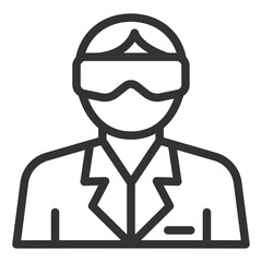 Scientist in goggles and coat - icon, illustration on white background, outline style