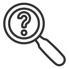 Question mark under magnifying glass, loupe - icon, illustration on white background, outline style