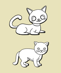 Cats couple illustration. Vector cartoon kitten animals icons set. Seamless greetings symbols bakground. Web stickers template. 