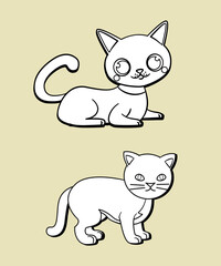 Cats couple illustration. Vector cartoon kitten animals icons set. Seamless greetings symbols bakground. Web stickers template. 