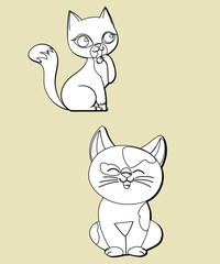 Cats couple illustration. Vector cartoon kitten animals icons set. Seamless greetings symbols bakground. Web stickers template. 