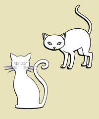 Cats couple illustration. Vector cartoon kitten animals icons set. Seamless greetings symbols bakground. Web stickers template. 