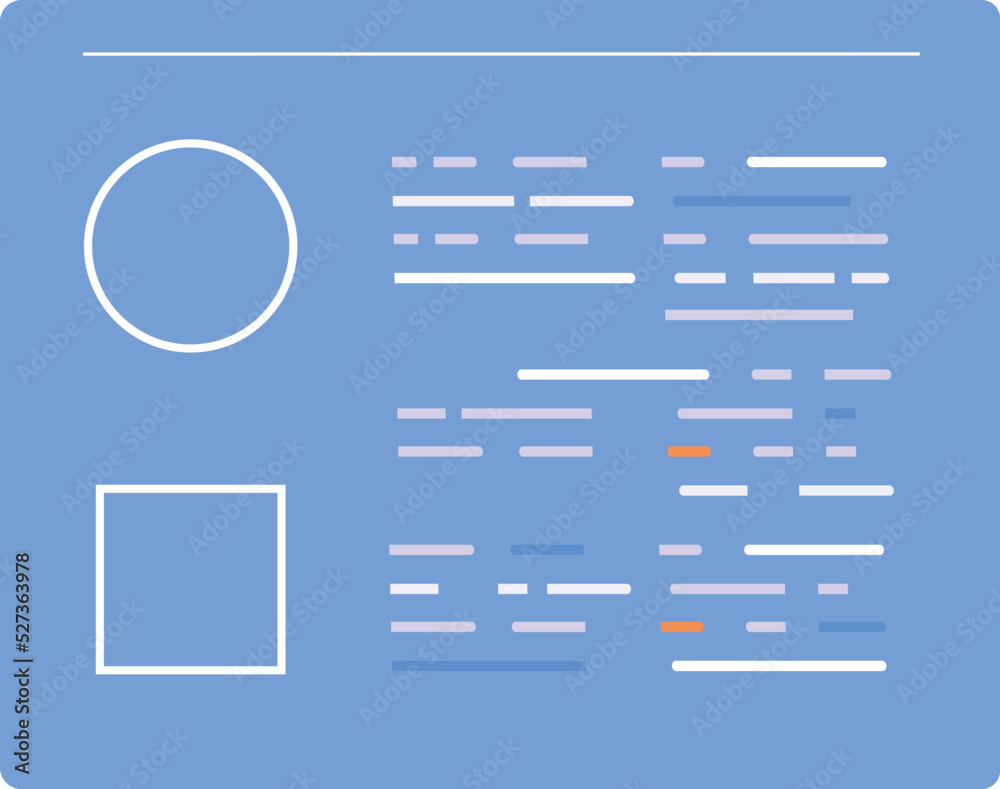 Poster blue computer screen with text. cartoon programmer work icon