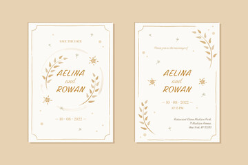Simple romantic rustic wedding invitation template with watercolor herbs. Vector illustration