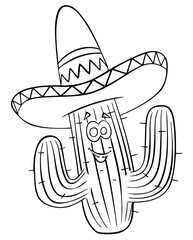 Mexican cactus. Element for coloring page. Cartoon style.