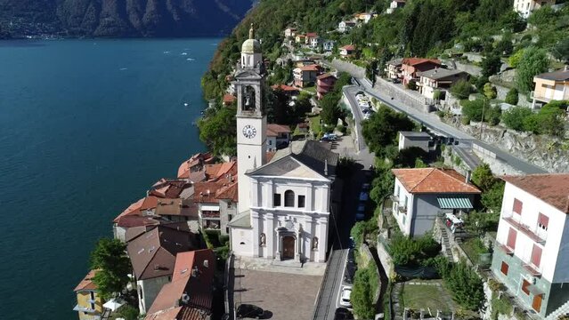 Flight on the village of Nesso on Lake Como