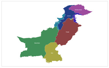 Pakistan Province Map vector illustration with name , Pakistan State Names , Pakistan Province Names