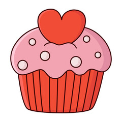 Valentines day muffin with hearts line icon.