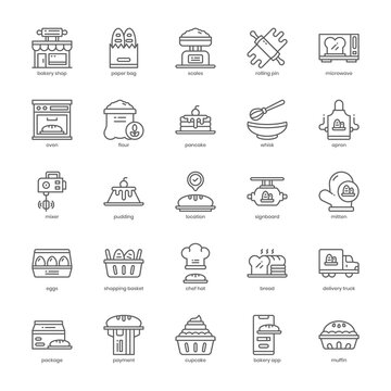 Bakery Shop icon pack for your website design, logo, app, UI. Bakery Shop icon outline design. Vector graphics illustration and editable stroke.