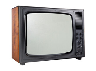 Old TV isolated on white background. Vintage TVs 1960s 1970s 1980s 1990s 2000s.