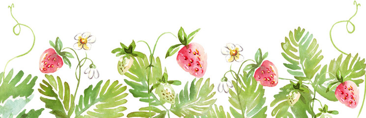 Strawberry border. Watercolor clipart