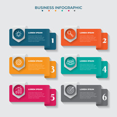 Business infographic template in colorful concept design with waving ribbon design