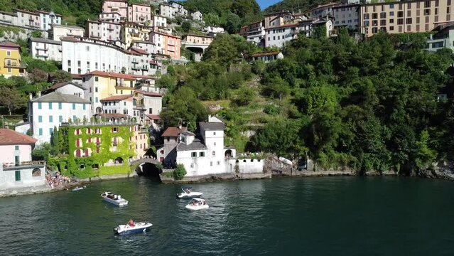 Flight on the village of Nesso on Lake Como