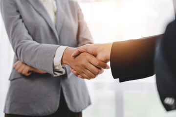 business partner handshake concept Colleagues shaking hands Successful deal after a great meeting. Blurred background.