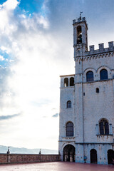 Fototapeta na wymiar Exterior of the medieval Palazzo dei Consoli palace in Gubbio, Umbria, Italy, Europe