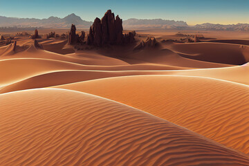 Fototapeta na wymiar desert sahara background, hot dry sand dunes, 3d render, 3d illustration