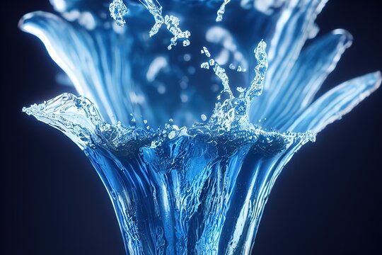 water drops splash in blue glass,  3d render, Raster illustration.