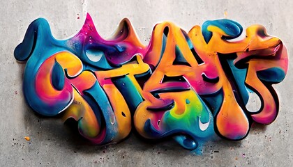 Raster illustration of beautiful 3d graffiti on the wall. pop art culture, painting, paints, wall,...