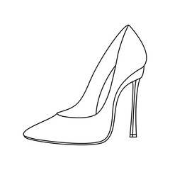 Women's high-heeled shoes. Vector line icon on white background