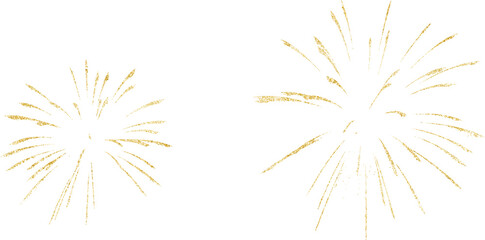 Golden firework texture, thin brush stroke lines. Isolated png illustration, transparent background. Design element for overlay, montage, texture. Happy new year concept. - obrazy, fototapety, plakaty