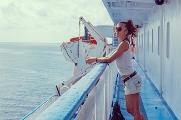 Girl traveler on the ferry - 527371771