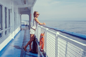 Girl traveler on the ferry