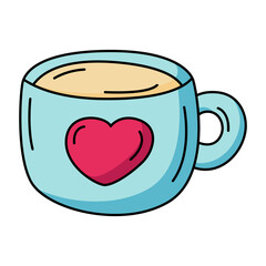 Hot cup with heart valentine day icon