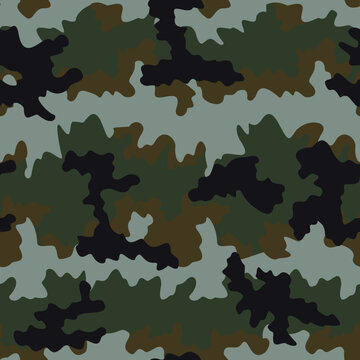 Forest texture camouflage military seamless pattern, hunting print, vector illustration