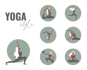 set of yoga assan with a girl 
Vector illustration