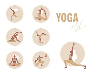 set of yoga assan with a girl 
Vector illustration