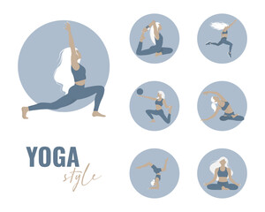 set of yoga assan with a girl 
Vector illustration