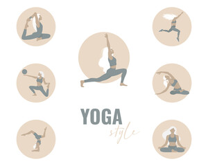 set of yoga assan with a girl 
Vector illustration